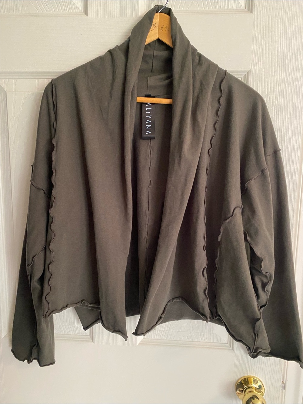 Kaliyana Women's Grey Green Draped Open Front Jacket